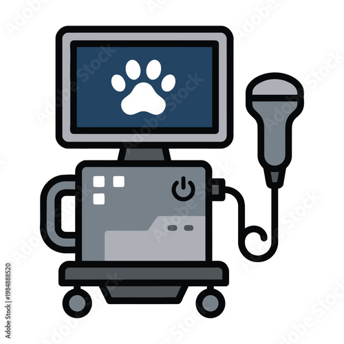Ultrasound machine with dog paw on screen and microphone