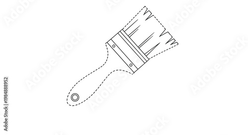 Dashed line illustration of a large paint brush for kids tracing and drawing activities to improve fine motor skills and creativity.