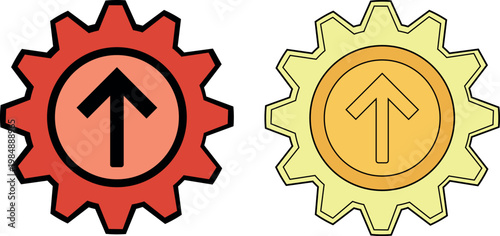Gear Arrow Icon Set Upward Direction Symbol Flat Vector Design