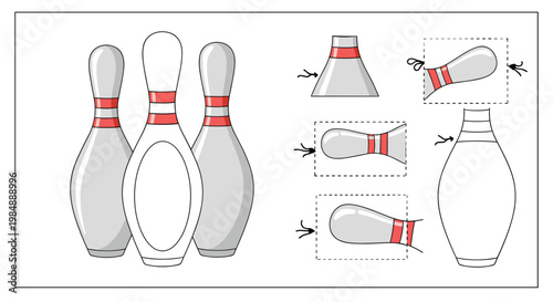 Find and match educational worksheet for children featuring bowling pins to develop logic observation and visual perception skills.
