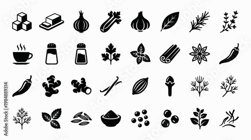 Classic Stuffing Icons. Classic Stuffing. Line icon set of Classic Stuffing: bread cubes, butter, onion, celery, garlic, sage, thyme, rosemary, chicken broth,