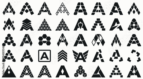 Geometric Logo Variations. Geometric shapes. Icon set. Set Logo of geometric shapes: tessellated right-triangle pattern. harmonious logo variations of the same