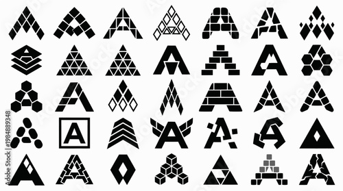 Geometric Logo Variations. Geometric shapes. Icon set. Set Logo of geometric shapes: tessellated right-triangle pattern. harmonious logo variations of the same