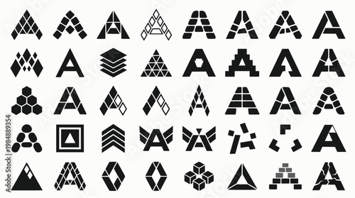 Geometric Logo Variations. Geometric shapes. Icon set. Set Logo of geometric shapes: tessellated right-triangle pattern. harmonious logo variations of the same