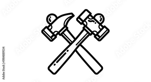 Minimalist outline drawing of a crossed hammer and mallet, representing tools, manual labor, construction, or DIY home improvement projects.