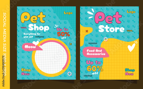 Set of Social media post with new size templates for pet shop, dog grooming and sale promotion.