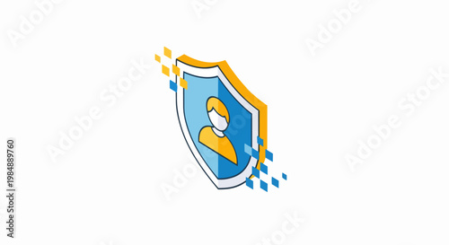 Isometric Cybersecurity Shield Icon with Person Silhouette for Data Protection, User Privacy, and Digital Identity Security Concepts
