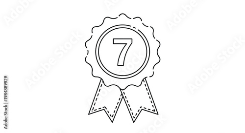 Simple rosette award medal outline with the number seven in the center, intended as a coloring template or achievement symbol for kids.