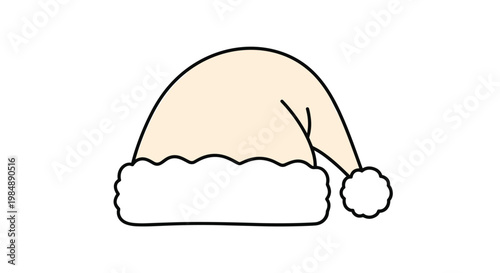 Santa Claus hat with a white fuzzy trim and pom-pom on a light cream background for various festive Christmas themes.