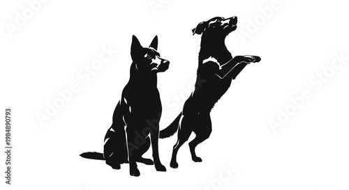 Two dogs in playful poses a striking silhouette on transparent background