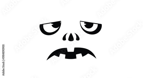 Spooky pumpkin face with sad eyes and a jagged mouth for Halloween carving patterns and various spooky decorations.