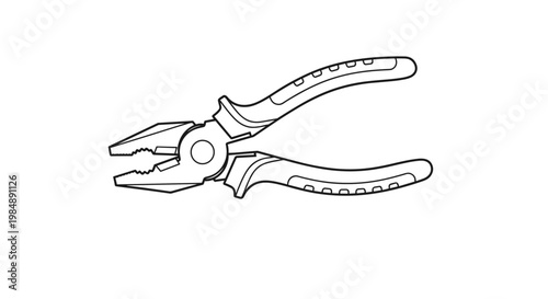 Metal pliers hand tool line drawing with textured handles for industrial maintenance and DIY repair equipment illustrations.