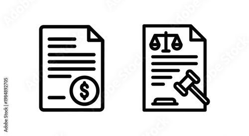 Asset policy and legal policy document icons representing financial regulations justice contractual agreements with dollar sign scale gavel document regulation contract agreement paperwork