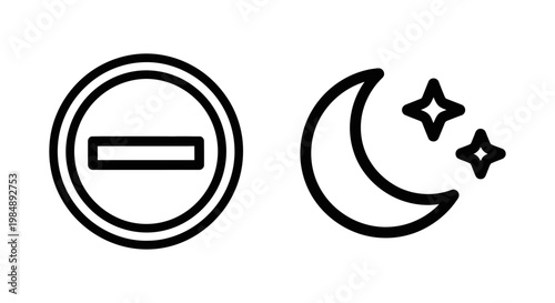 Do not disturb mode and silent notification icons with no entry symbol and crescent moon night mode graphic elements notification restricted interface settings technology minimalist application