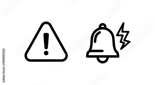 Set of system warning and alert icons indicating technical overload and emergency notification status with overload notification triangle exclamation emergency resource interface minimalist