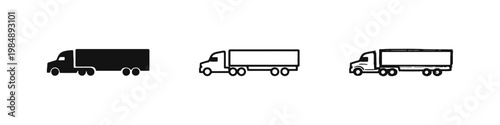 Long-Haul Lorry Semi-Truck Icon Set for Industrial Cargo Shipping