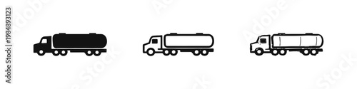 Fuel Tanker Truck Icon Set for Oil, Gas, and Liquid Cargo Logistics