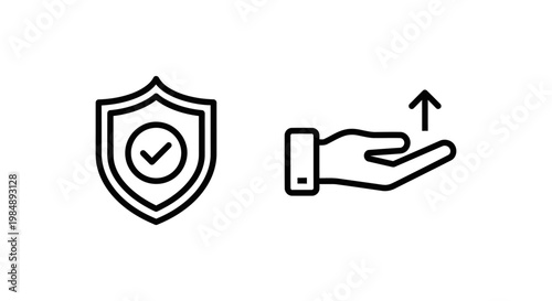 Strategic risk acceptance and accept risk business icons representing financial management safety decisions shield protection and upward growth opportunities in planning with acceptance, checkmark