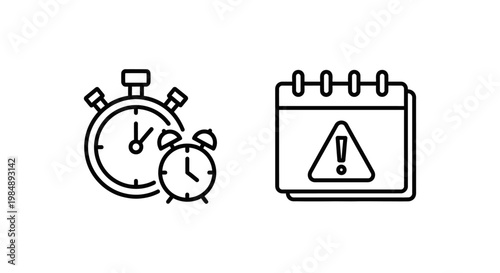 Deadline pressure and alert icons illustrating time management and urgent tasks with stopwatch calendar exclamation deadline pressure management schedule business important reminder abstract