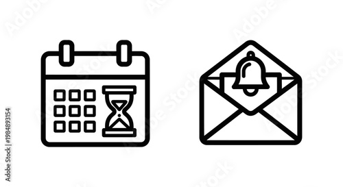 Renewal due and renewal reminder icons for subscription and membership management with reminder notification calendar hourglass envelope deadline subscription membership contract agreement