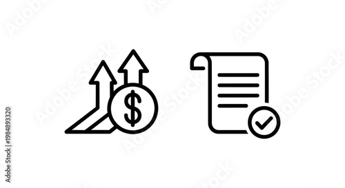 Asset success growth and governance complete compliance line icons for financial investment and regulation tracking with governance complete business investment currency compliance regulation