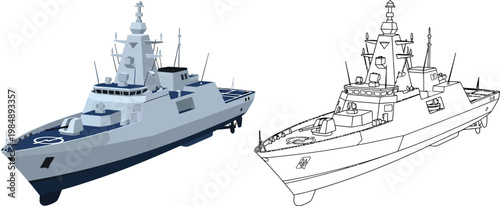 Tableau sur toile Modern warship illustration and blueprint a detailed vector design for naval tec