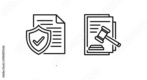 Corporate governance and asset policy icons with legal gavel and security shield symbols governance compliance regulation document protection security authority corporate management business