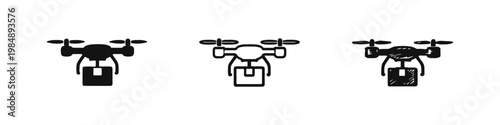 Drone Delivering Cardboard Box Icon Set for E-commerce and Express Shipping