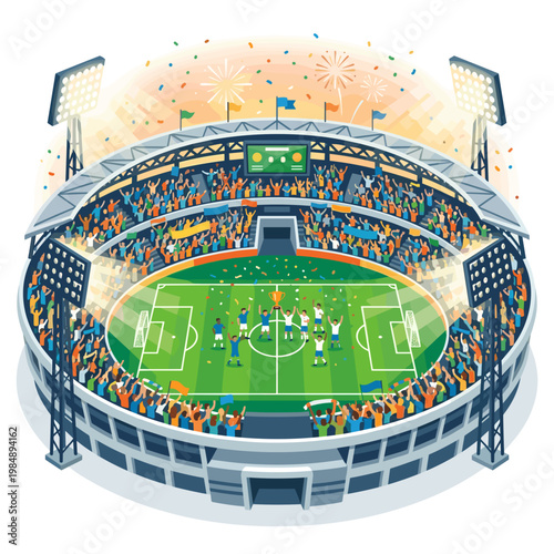 An illuminated football stadium filled with cheering spectators during a night game.