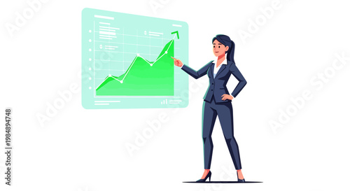 Businesswoman presenting green chart on screen