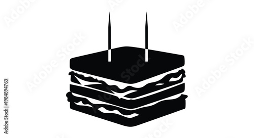 Delicious layered sandwich with toothpicks holding top slice isolated design