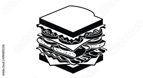 Stacked sandwich with bread lettuce tomato and cheese illustration