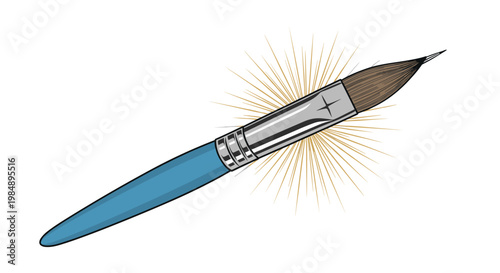 Professional paint brush illustration with a blue handle and brown bristles radiating golden light rays to represent creative inspiration.