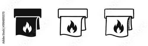 Emergency fire blanket icon set featuring three distinct graphic styles