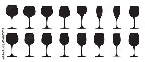 Collection of different wine glass silhouettes for red and white wine. vector illustration eps 10.