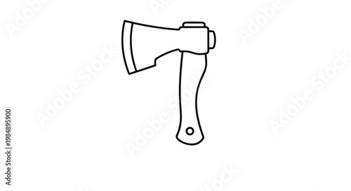 Black and white line art illustration of a small hand axe or hatchet tool for woodcutting and outdoor adventure themed designs.