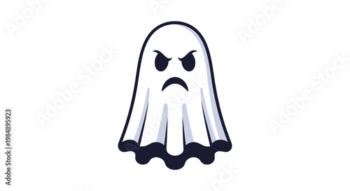 Minimalist cartoon ghost illustration featuring a grumpy or angry facial expression for spooky Halloween character designs and icons.