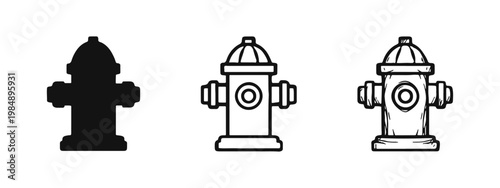 Fire hydrant icon set in solid, outline, and hand-drawn styles