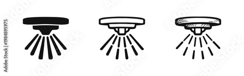 Automatic fire sprinkler icon set in solid, outline, and hand-drawn styles