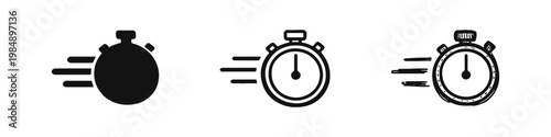 Speeding stopwatch timer icons for quick delivery and rapid performance