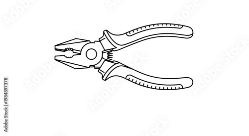 Simple black and white line drawing of combination pliers used for gripping and cutting tasks in home improvement and mechanical work.