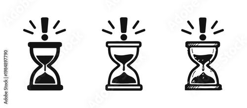 Urgent Time Running Out Icons - Hourglass with Exclamation Mark