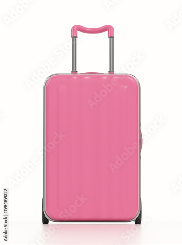 Pink suitcase isolated on white background. 3D illustration