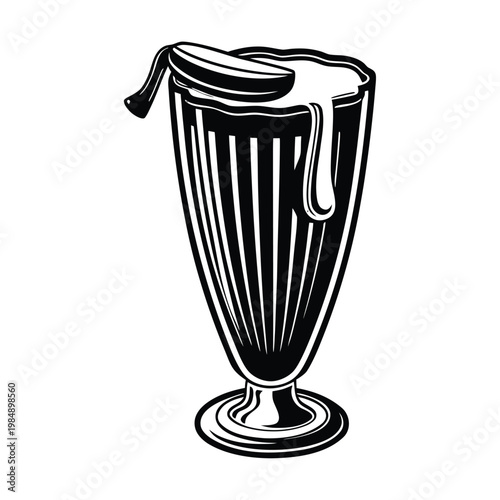 Black milkshake, creamy drink, dessert icon, vector illustration, food design element