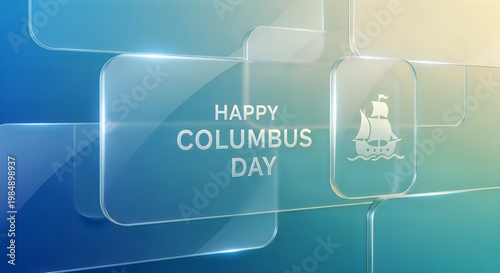 Happy columbus day with ship silhouette on abstract glass panels columbus celebration discovery