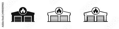 Municipal Fire Department Station Icons in Solid Outline and Hand Drawn Styles