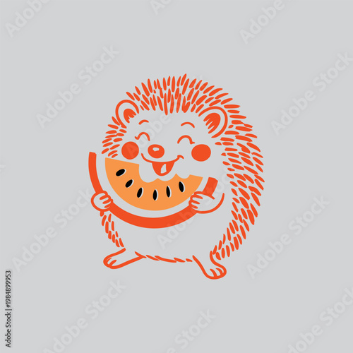 Adorable hedgehog enjoying a slice of fresh watermelon with hedgehog, watermelon