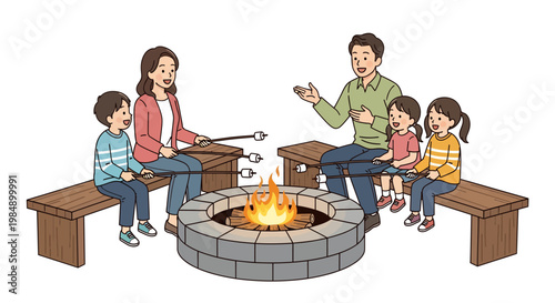 Family enjoying quality time around a cozy fire pit
