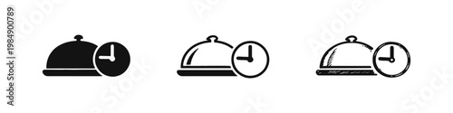 Restaurant Opening Hours and Fast Service Icons with Cloche and Timer