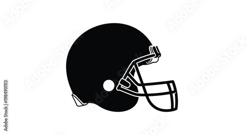A black silhouette of an american football helmet on a white background